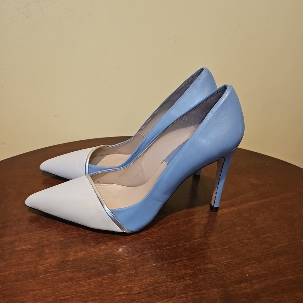 Zara Basic Collection Blue & Grey Colorblock Pointed Toes Heels‎ Shoes Sz…